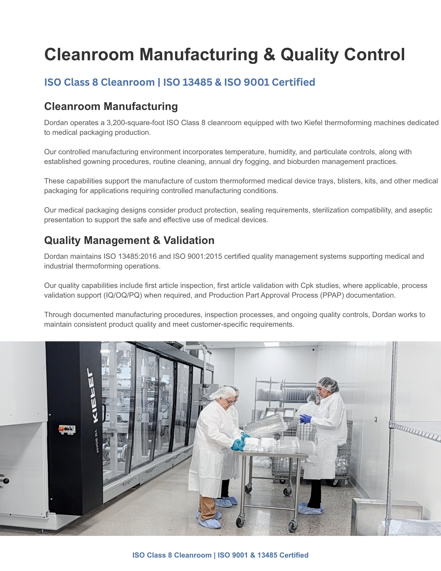 ISO Class 8 cleanroom thermoforming