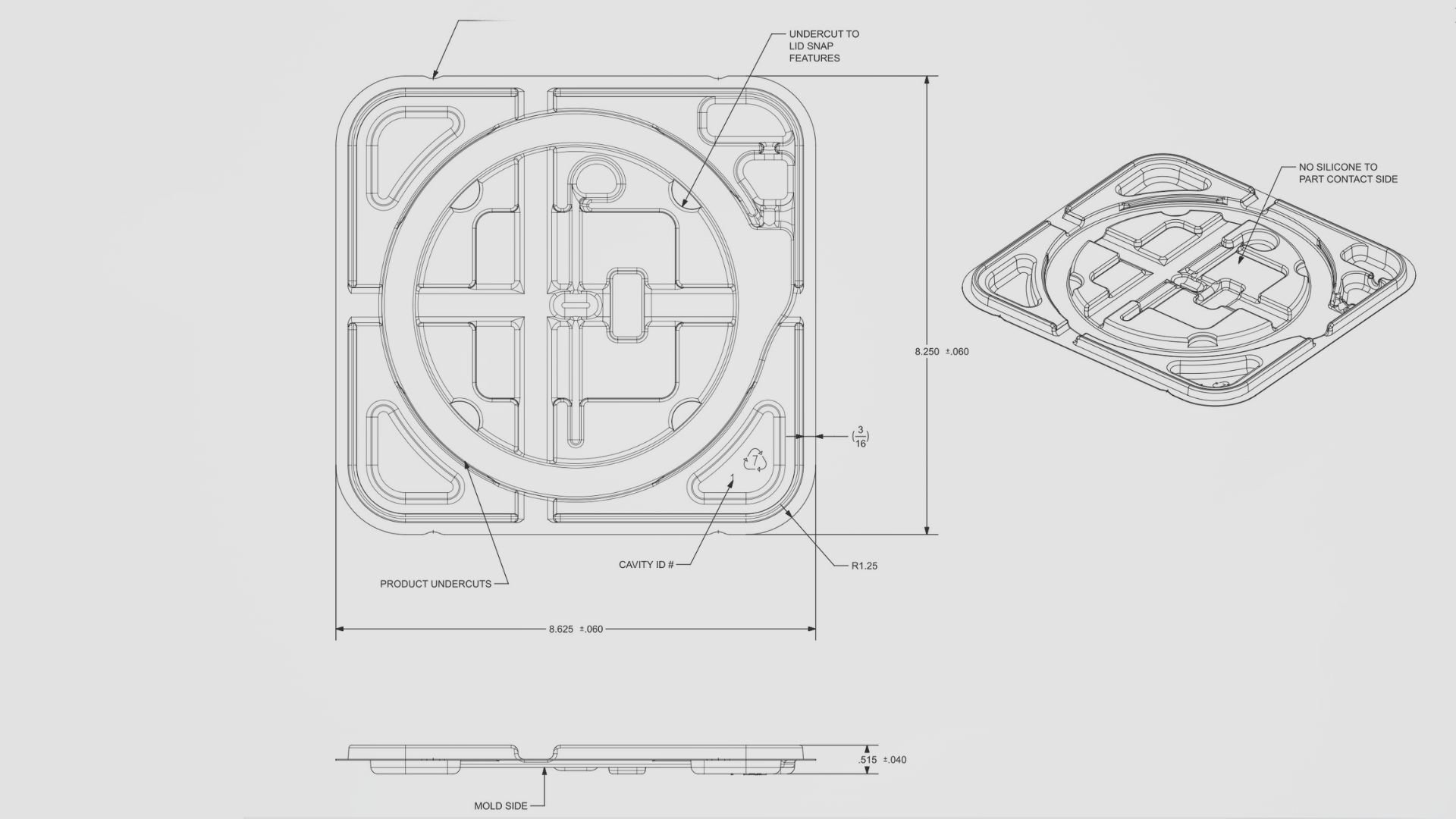 engineering drawing of medical device tray