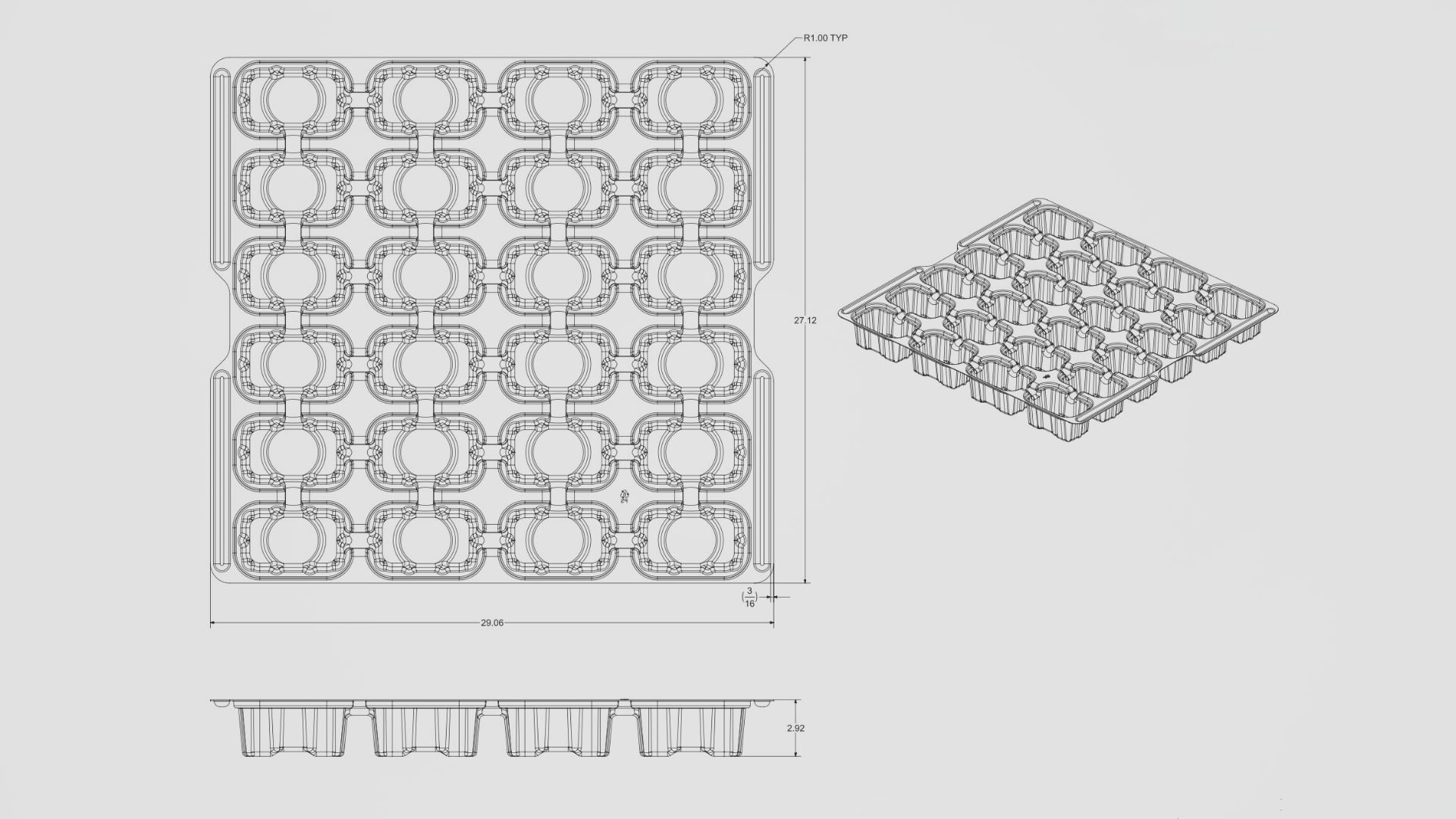 Thermoformed dunnage tray engineering drawing