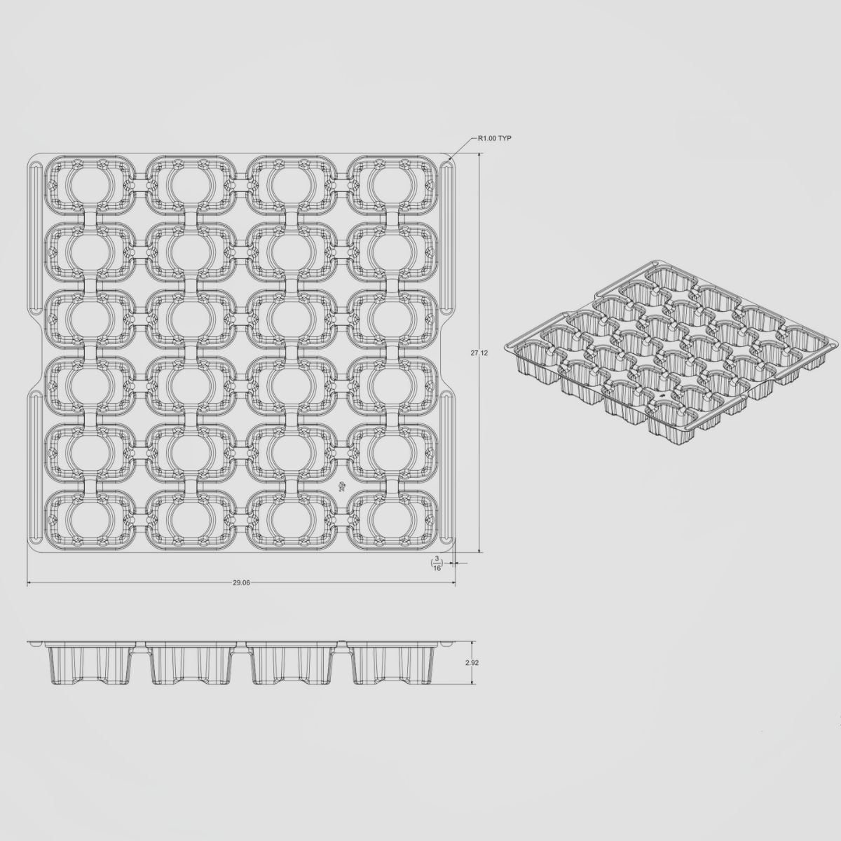 Dunnage tray engineering drawing