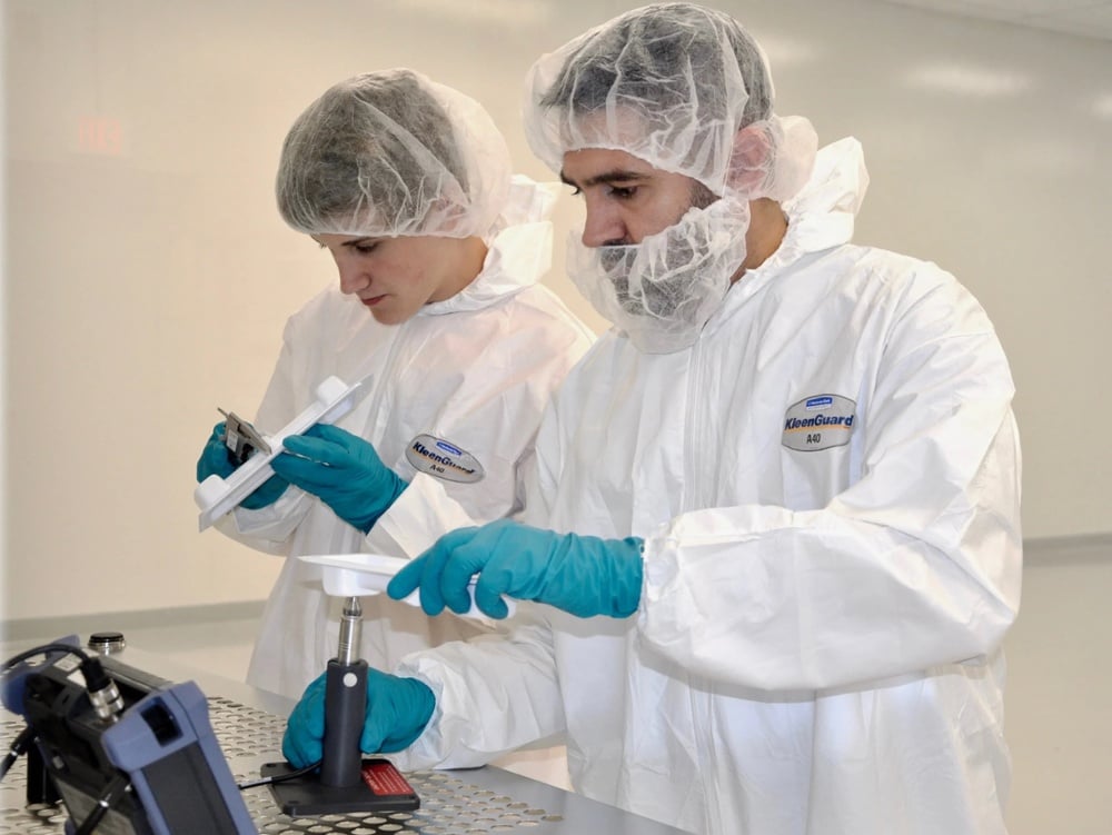 Quality control inspects medical device trays in Dordan's cleanroom