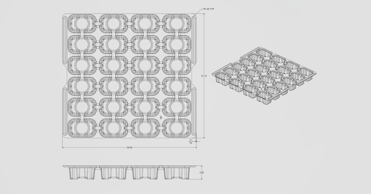 Thermoformed dunnage tray engineering drawing