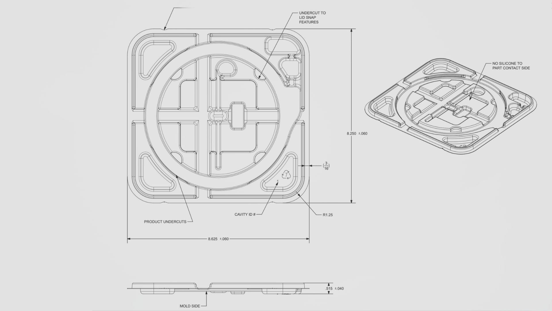 Medical device tray engineering drawing